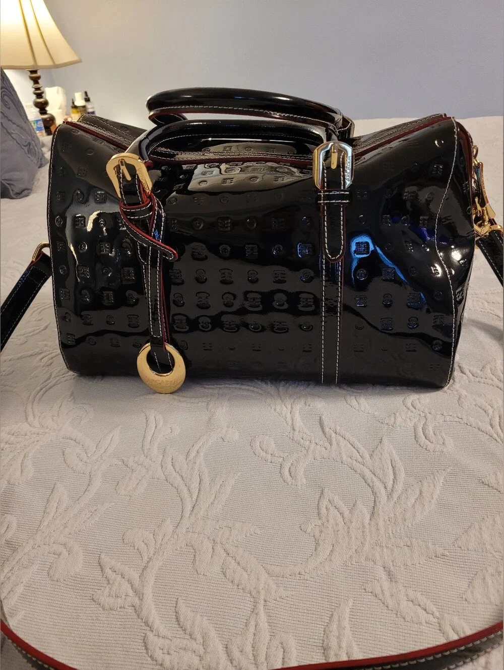 Arcadia Glossy Black Patent Dome Satchel